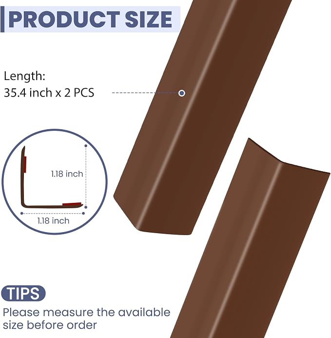2PCS Wall Corner Protectors Guards - Self Adhesive Corner Protector & Corner Guards for Walls Edge Protection, Easy to Apply - No Tools Needed(Brown, 35.4"x1.18") - Image 5