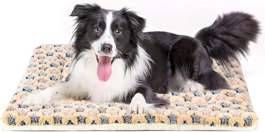 Mora Pets Dog Bed Crate Pad Ultra Soft Pet Bed with Cute Star Print Washable Crate Mat for Large Medium Small Dogs Reversible Fleece Dog Crate Kennel Mat Cat Bed Liner 35 x 22.8 inch Brown by MoraPets