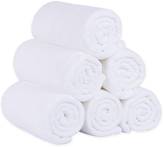 JML Microfiber Bath Towels Set, 6 Pack, 27" x 55", White | Hanging Loop, Absorbent, Soft, Fast Drying, Lint free, Fade Resistant, Multipurpose for Adult, Beach, Pool, Sport, Yoga by JML