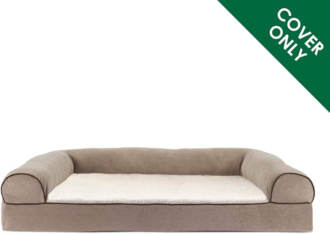 Furhaven Replacement Dog Bed Cover Sherpa & Chenille Sofa-Style, Machine Washable - Cream, Medium - Image 2