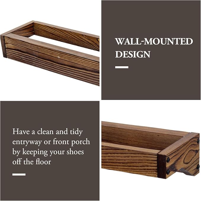 MyGift 30 Inch Rustic Burnt Wood Hanging Shoe Rack Wall Mounted Storage | Holds 6 Pairs, Two Piece Set, Space Saving Solution, Easy Installation, Home Organization, Rustic Interior Accent - Image 2