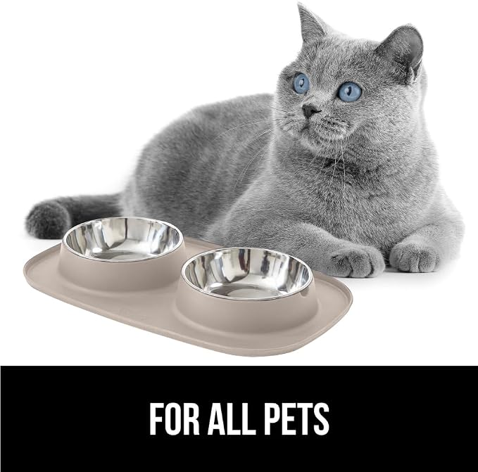 GORILLA GRIP Dog Bowl Set with Slip Resistant Silicone Feeding Mat, 3 Cup, Food Grade 304 Stainless Steel Bowls, BPA Free, High Edge Spill Containment, Dishwasher Safe, Finger Notch Removal, Beige - Image 8