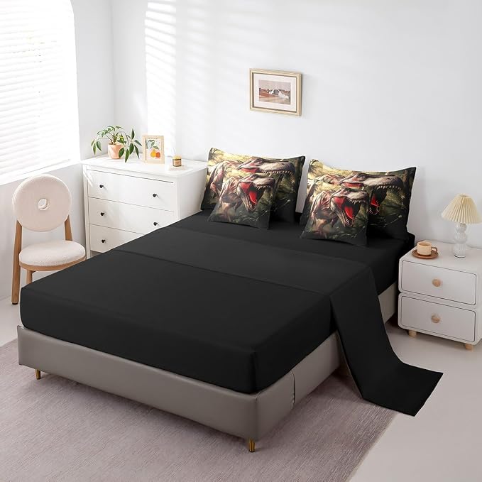 Erosebridal Dinosaur Queen Bedding Set - Fierce Animal Bed in A Bag,Forest Jungle Theme Comforter Sets with Sheets, Wild Animal Print 7 Pieces Bed Set Bedroom Decor - Image 6
