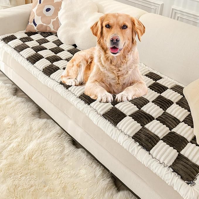Fluffy Plaid Couch Cover for Pets Large Cream-Coloured Fuzzy Plaid Square Pet Mat Bed Couch Cover Protector Plaid Sofa Pad Bay Window Cushion Bedside Carpet (Gray, 19.7 * 19.7in), Grey by Triflice