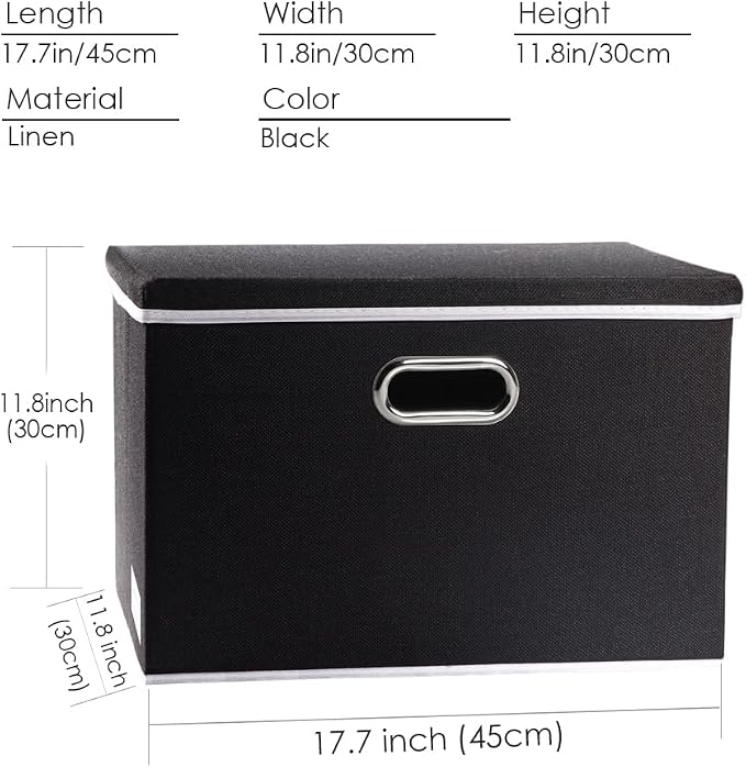PRANDOM Large Foldable Storage Boxes with Lids [3-Pack] Fabric Collapsible Storage Bins Organizer Containers Baskets Cube with Cover for Home Bedroom Closet Office Nursery Black(17.7x11.8x11.8) - Image 7