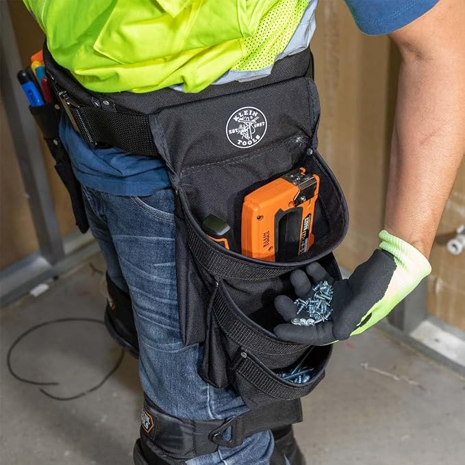 Klein Tools 5703 Tool Pouch, PowerLine Series Utility Pouch Fits Tool Belts up to 2.5-Inch, Strong Rivet Reinforced Stitching, 3-Pocket - Image 3