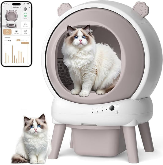 Self Cleaning Litter Box for Multiple Cats, 15L Large Automatic Litter Box with Smart APP Control, 35dB Ultra-Quiet Self-Cleaning Cat Litter Box, Dual Safety Infrared Sensors, Smell-Free, Pink-A by Beokeo