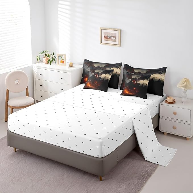 3D Dragon 7-Piece Bedding Set - Fierce Wildlife Queen Size - 1 Comforter, 1 Flat Sheet, 1 Fitted Sheet, 2 Pillowcases and 2 Pillow Shams - Image 4