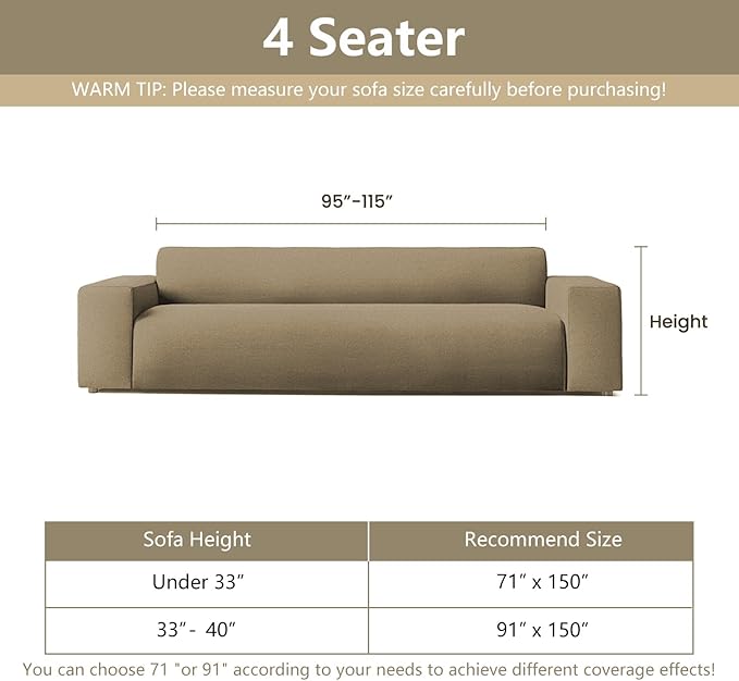 MYSKY HOME Couch Covers for 3 Cushion Couch Sofa, Sectional Couch Cover L Shape Chenille Couch Cushion Covers for Pets, Furniture Protector Cover for Dogs, Kids, 71"X150", Sand - Image 5