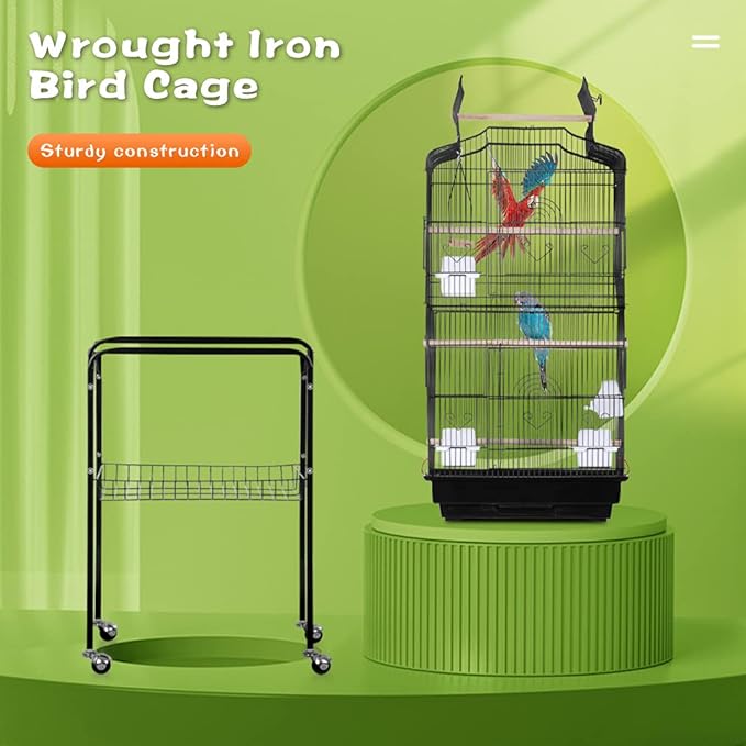 BestPet 64 inch Wrought Iron Bird Cage for Parakeets Medium Small Parrots Parakeet Cage with Detachable Rolling Stand & Play Open Top for Cockatiels Lovebird Finches Canaries (Black) - Image 3