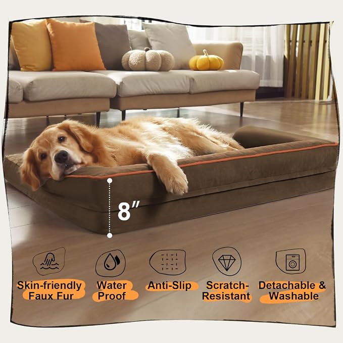 MEKIY Orthopedic Waterproof Jumbo Dog Bed with Bolster for Extra Large Dogs | Pillow Support for Neck Relief, Egg Crate Foam, Waterproof Liner, Anti-Slip Bottom, Removable Bolster Cover, 53 x 42 Inch - Image 6