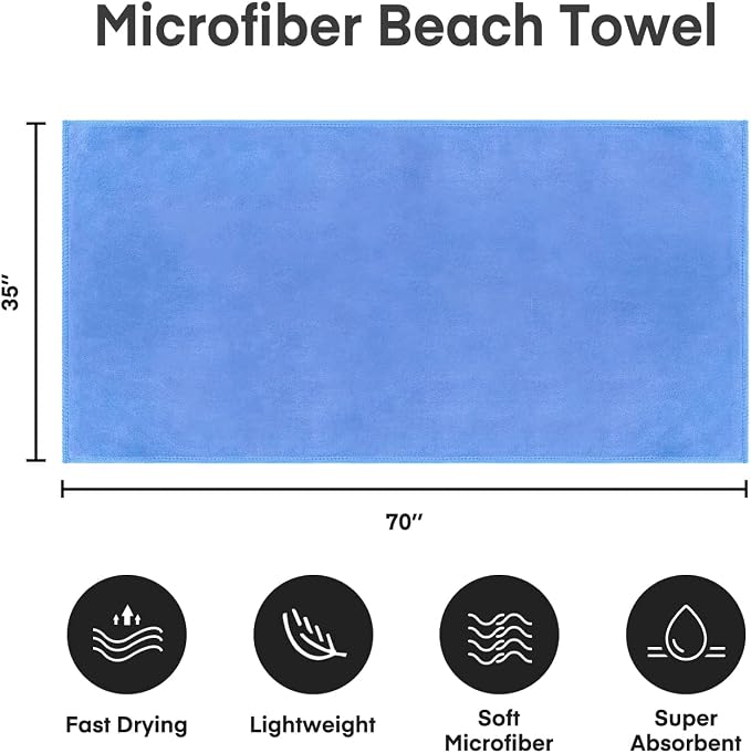 JML Microfiber Bath Sheet Towels, Blue, 35" x 70", 2 Pack | Hanging Loop, Oversized, Soft, Super Absorbent, Fast Drying, For Body, Sports, Fitness, Yoga - Image 2