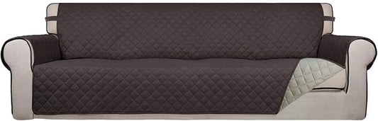 PureFit Reversible Quilted Couch Covers for Dogs Sofa Cover 4 Seater 88" | Chocolate/Beige, Water Resistant Couch Protector, Washable Pet Couch Cover with Non Slip and Elastic Straps For Kids by PureFit