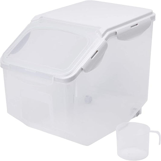 HANAMYA 10 Liter / 20 lbs Rice Storage Container with Measuring Cup, BPA free, For Rice | Grain | Pet Food | Flour, 1 count, Clear by HANAMYA