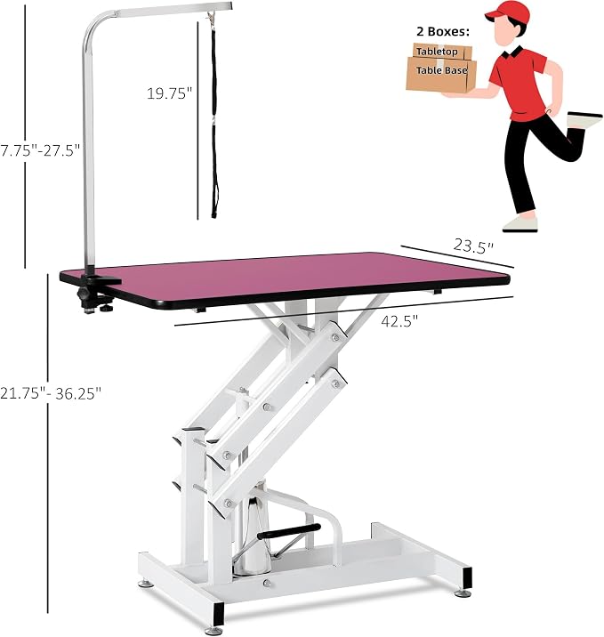 Hydraulic Dog Pet Grooming Table, 42 Inch Heavy Duty Professional Pet Grooming Station 21'' -36'' Height Adjustable for Small Medium Large Dog at Home with Clamps and Grooming Noose, Pink - Image 2