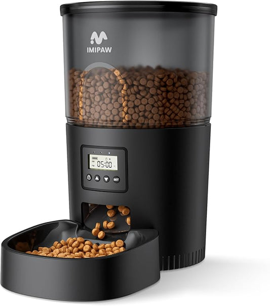 IMIPAW Automatic Cat Feeders, 3L Timed Cat Dry Food Dispenser, Dual Power Supply, Programmable Portion Size, 1-6 Meals Per Day, Auto Pet Feeder for Cats and Small Dogs, with Desiccant Bags by IMIPAW