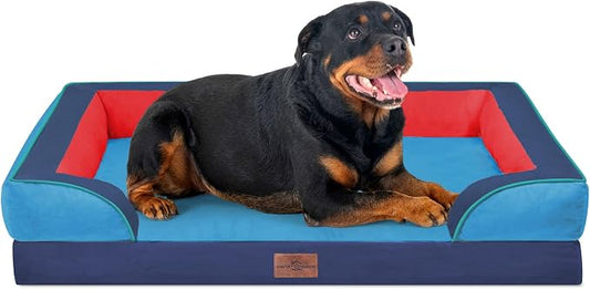 Comfort Expression Orthopedic Dog Bed for Extra Large Dogs with Bolster | Waterproof Dog Couch Bed with Washable Cover & Non-Slip Bottom, Supportive Egg Crate Foam XL Pet Bed, 45x35 Inch by ComfortExpression