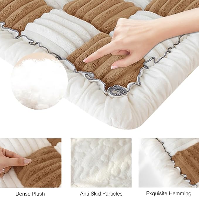 Fuzzy Chic Cotton Protective Couch Cover, Machine Washable & Non-Slip Mat Bed, Cream-Coloured Plaid Pet Mat for Cats & Dogs (Dark Coffee, 23.6*70.9inch) - Image 2