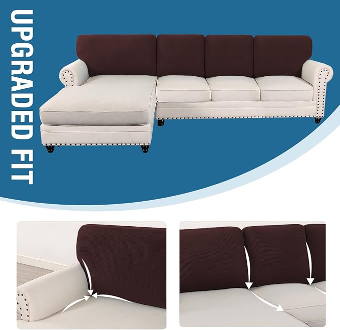 H.VERSAILTEX Backrest Cushion Covers Sectional Couch Back Cushion Covers for Sectional Sofa Set for Both Left/Right Couch (Back Only: 1 Chaise + 3 Sofa, Chocolate) - Image 7