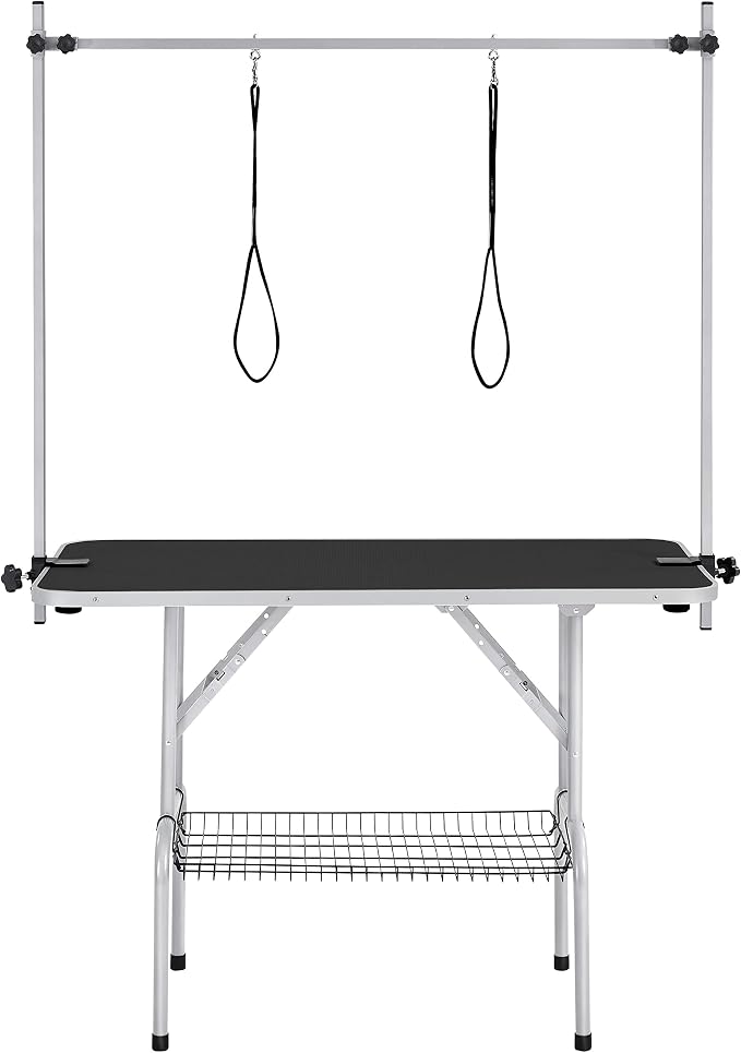 Yaheetech Foldable & Portable Pet Grooming Table for Home - Stainless Steel H-Shape Frame Height Adjustable Pet Beauty Table w/Arm/Noose/Mesh Tray, 45in x 24in by Unknown