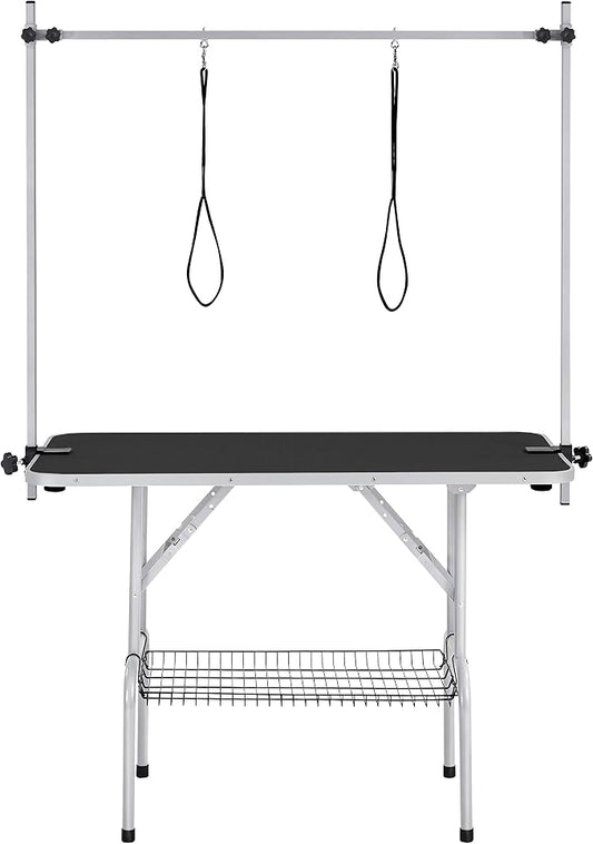 Yaheetech Foldable & Portable Pet Grooming Table for Home - Stainless Steel H-Shape Frame Height Adjustable Pet Beauty Table w/Arm/Noose/Mesh Tray, 45in x 24in by Unknown