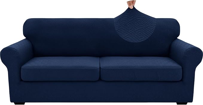XINEAGE 2026 New 3 Pieces Couch Covers for 2 Extra Large Cushion Sofa Super Stretch Sofa Cover for 2 Large Seat Universal Loveseat Slip Cover for Living Room (Navy Blue), 71"-91"(2 Cushions) - Image 9