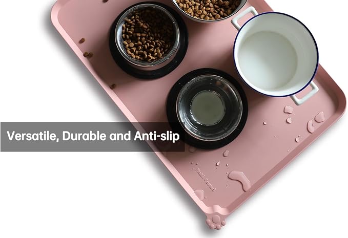 Hoki Found Large Non Slip Pet Feeding Mats - Silicone tray - Waterproof Bowls - Neutral Pink - Image 4