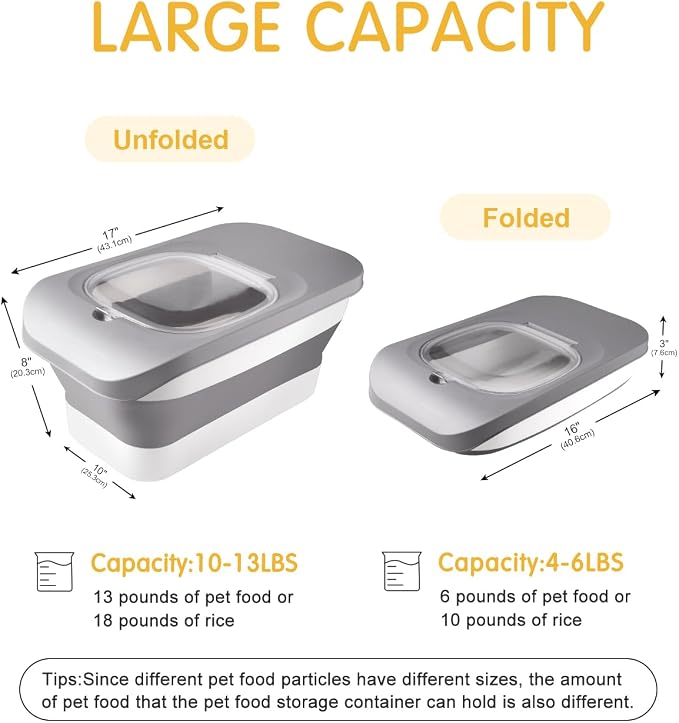 HOYTAMDAR 13 Lbs Dog Food Container, Collapsible Dog Food Storage Container with Airtight Lid, Cat Food Storage container Dry Food for Pets, Rice, Cereal, Silicone Pet Bowl and Dog Food Scoop - Image 2