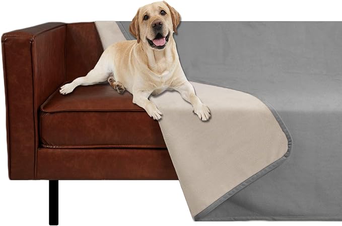 Ameritex Pet Bed Blanket Reversible 100% Waterproof Velvet Super Soft for Sofa and Bed (68x82 Inches, Light Grey+Beige) by Ameritex