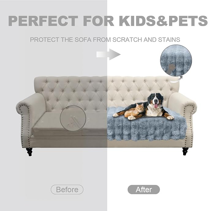 Dogs/Cats Bed Mats, Dog Pad Washable Removable Couch Cover with Anti-Slip Back, Plush Long Fur Mat, Perfect for Small, Medium and Large Dogs.(Light Gray-Bubble, 40"x50") - Image 3