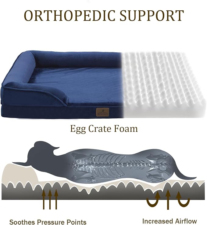 Bedfolks Orthopedic Dog Bed XXL, Waterproof Dog Sofa Bed for Giant Dogs, Egg Foam Pet Couch Bed with Removable Washable Cover and Nonslip Bottom, Navy Blue - Image 2