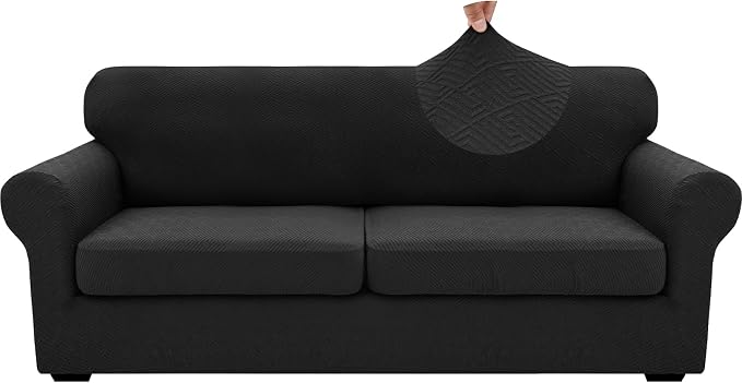 XINEAGE 2026 New 3 Pieces Couch Covers for 2 Extra Large Cushion Sofa Super Stretch Sofa Cover for 2 Large Seat Cushion Universal Loveseat Slip Cover for Living Room (Black), 71"-91"(2 Cushions) - Image 9