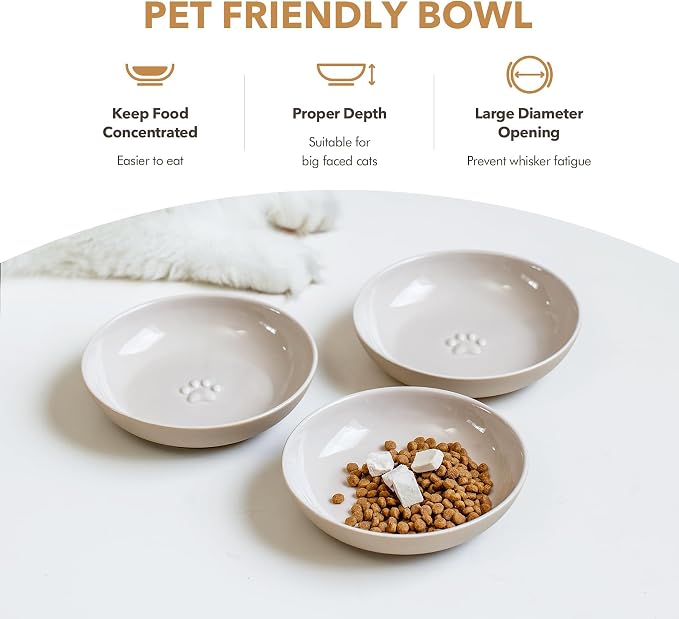 Havniva Ceramic Cat Food Bowls, Shallow Cat Dishes for Indoor Cats Set of 3 | Wide Opening, 5.6” Ceramic Cat Bowls, Cat Plates for Wet & Dry Food, Non-slip Rubber Base, Whisker Friendly Cat Bowl - Image 5