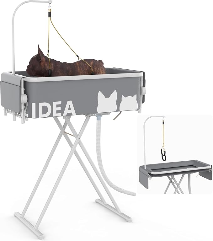 PAWZIDEA 2-in-1 Dog Bath Tub & Grooming Table 33" for Small to Medium Dogs | 5 Height Adjustable Elevated Pet Bathtub & Foldable Washing Station for Dogs Cats up to 40lbs, Storage Pocket, Indoor Outdoor by PAWZIDEA-Inlovejoywelive