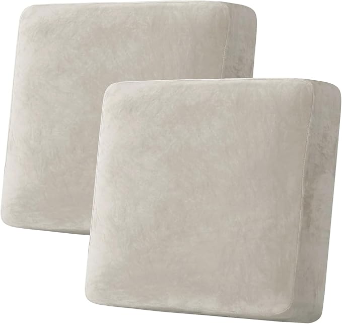 H.VERSAILTEX Velvet Stretch Couch Cushion Cover Plush Cushion Slipcover for Chair Loveseat Sofa Cushion Furniture Protector Seat Cushion Sofa Cover (2 Piece Large Sofa Cushion Covers, Oatmeal) by HVERSAILTEX