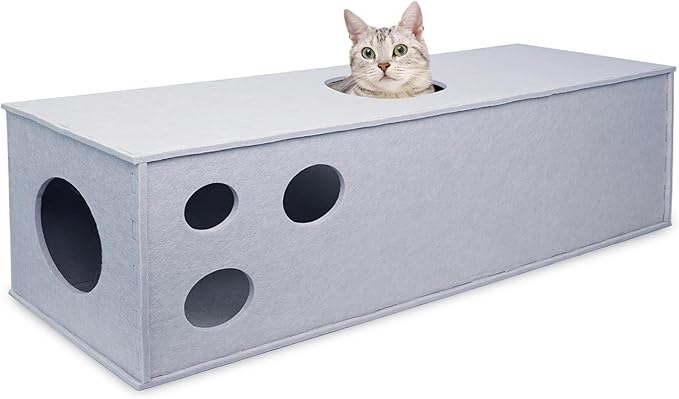 PETKARAY Cat Tunnel, Original Cat Hideaway Cave for Indoor Cats, Large Kitten Play Tubes and Tunnels, Soft Felt Cat Toy with Interactive Peek Hole， Grey Straight by PETKARAY