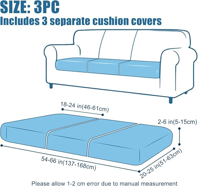 Smiry Waterproof Couch Cushion Covers, Non Slip Seat Cushion Covers | Stretch Jacquard Sectional Sofa Slipcover, Washable Elastic Furniture Protector for Pets, Kid, 3 Pieces, Light Beige - Image 6
