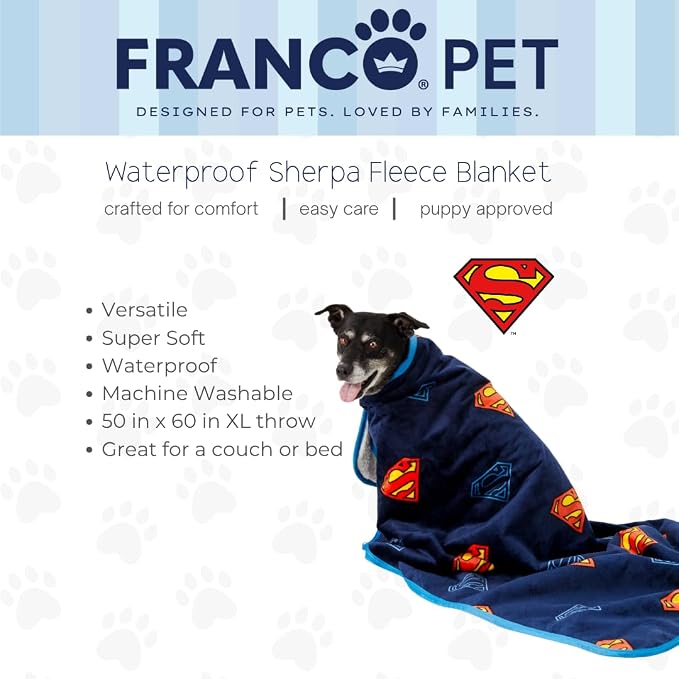Superman DC Comics Waterproof Dog Bed Cover, Large 50x60 Pet Blanket for Furniture Bed Couch Sofa, (Officially Licensed) by Franco - Image 2