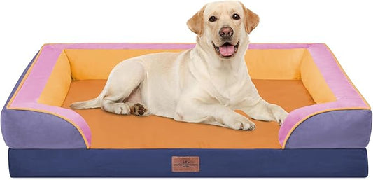 Comfort Expression Orthopedic Dog Bed for Extra Large Dogs with Bolster | Waterproof Dog Couch Bed with Washable Cover & Non-Slip Bottom, Supportive Egg Crate Foam XL Pet Bed, 42x30 Inch by ComfortExpression
