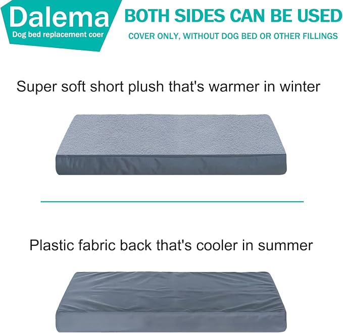 Dog Bed Cover 47L x 29W x 4H Inch,Heavy Duty Durable Waterproof Fluffy Soft Short Plush Replacement Dog Bed Covers,Washable Removable Pet Bed Mattress Cover with Zipper.Grey,Cover Only. - Image 6