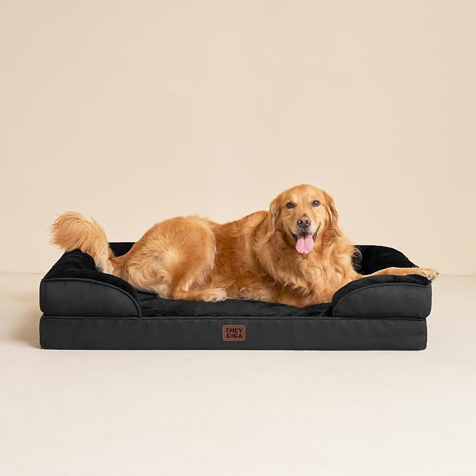 EHEYCIGA Orthopedic Dog Beds Large Sized Dog, Waterproof Washable Pet Bed | Non-Slip Bottom and Egg-Crate Memory Foam XL Dog Couch Bed with Washable Removable Cover, Black - Image 9