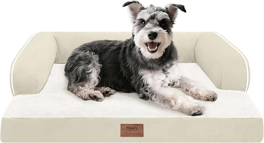 MEKIY Orthopedic Comfy Washable Dog Bed with Bolster for Medium Small Dogs | Pillow Support for Neck Relief, Egg Crate Foam, Skin-Friendly Surface, Waterproof Liner, Anti-Slip Bottom, 28 x 21 Inch by Mekiy