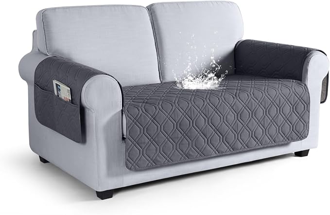 VANSOFY Waterproof Loveseat Couch Cover for Pets, Dark Gray, 47.2" | Non-Slip, Washable, Utility Pockets, Pet Friendly, Furniture Protector Slipcover for 2 Cushion Couch by VANSOFYFURNITURECOVERS