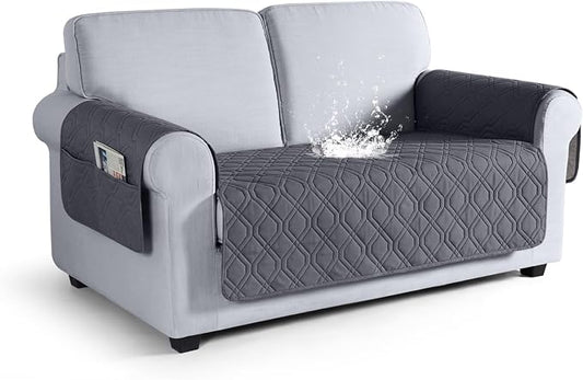 VANSOFY Waterproof Loveseat Couch Cover for Pets, Dark Gray, 47.2" | Non-Slip, Washable, Utility Pockets, Pet Friendly, Furniture Protector Slipcover for 2 Cushion Couch by VANSOFYFURNITURECOVERS