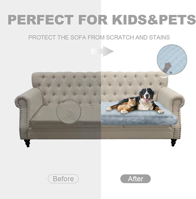 Waterproof Dog Bed Cover, Dog Pad Soft Plush Pet Blanket with Anti-Slip Back for Bed Couch Sofa, Furniture Protector for Small, Medium and Large Dogs and Cats (Light Gray-Bubble, 68"x82") - Image 4