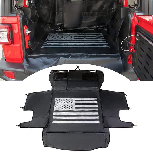 Dog Trunk Liner for Jeep, Heavy Duty Waterproof Oxford Cargo Protector for 2007-2026 Wrangler JK JL 4-Door, Nonslip Washable Pet Seat Cover & Anti-Scratch Liner (US Flag) by BESTAOO