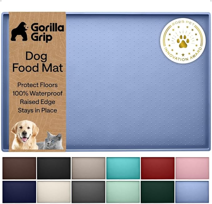 GORILLA GRIP 100% Waterproof Raised Edge BPA Free Silicone Pet Feeding Mat, Dog Cat Food Mats Contain Spills Protects Floors, Placemats for Cats and Dogs Water Bowl, Pets Accessories 32x24 Blue by Unknown