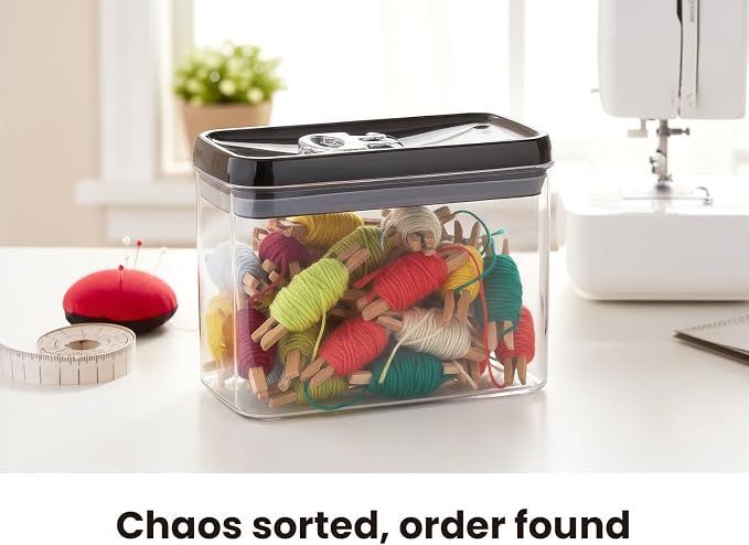 Felli Flip Tite Storage Container with Lid 4” RECTANGULAR Airtight Ring Flip Top, Stackable Kitchen Counter Pantry Organizer Acrylic Canister Jar for Pasta Spaghetti Cereal Granola Coffee (1.9qt) - Image 2