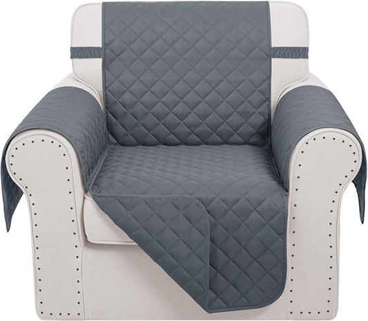 Reversible Recliner Chair Covers, 23" Chair, Dark Blue | Chair Covers for Living Room with Elastic Straps, Water Repellent, Chair Protectors Covers for Dogs by LuxshareHome