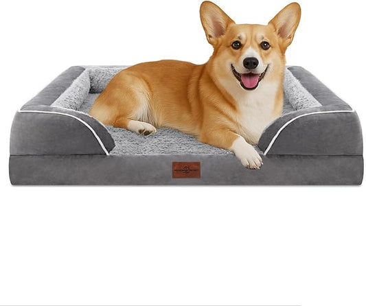 Comfort Expression Orthopedic Dog Beds for Large Sized Dog with Bolster | Waterproof Dog Couch Bed with Washable Cover & Non-Slip Bottom, Supportive Egg Crate Foam Large Pet Bed, 35x22 Inch by ComfortExpression